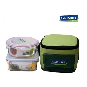 韩国三光云彩方形圆形2件套装 带包玻璃保鲜盒 可携式饭盒组合GL1