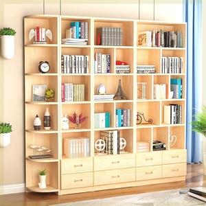 实木书架书柜带门自由组合现代书橱置物架落地儿童松木格子储物柜