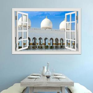 伊斯兰清真寺建筑3D墙贴 创意效果假窗挂画 家居客厅卧室装饰墙画