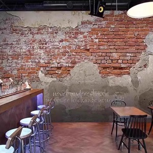 叙利亚风格红砖墙纸复古水泥砖墙布火锅烧烤店餐饮店装修自粘壁纸