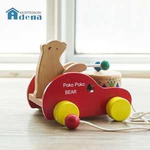 蒙台梭利早教拖拉玩具幼儿童益智学走路拉线牵引车小熊敲鼓拉拉车