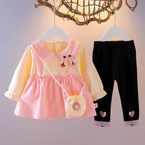 巴拉巴柆女宝宝春季套装0韩版婴儿童装1-3岁秋装2女童洋气衣服公