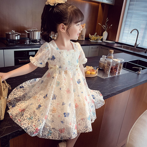 巴啦巴啦女童公主裙夏季新款儿童裙子韩版洋气蝴蝶蕾丝裙女孩爆款