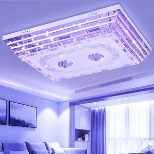 现代长方形水晶灯客厅灯具大气LED吸顶灯变色卧室灯温馨浪漫遥控