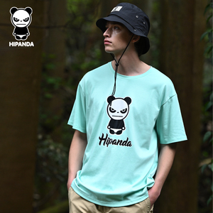 hipanda你好熊猫潮牌设计师款薄荷绿色短袖T恤男2024夏季新款宽松
