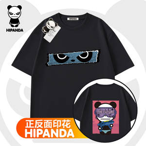 Hipanda你好熊猫男生潮牌短袖T恤2024夏季纯棉透气宽松半袖短t女