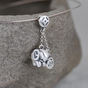 【吉象】复古吊坠镀银时尚吉祥大象女小象项坠个性设计感银饰品.