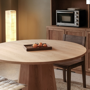 客厅家用实木圆形桌侘寂风原木餐桌现代简约樱桃木小户型六人饭桌