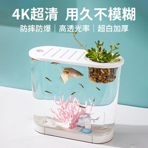 桌面鱼缸小型家用客厅超白塑料迷你生态造景亚克力网红养金鱼新款