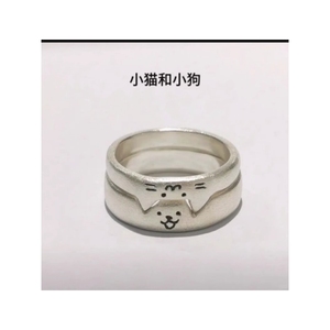 周六福小红书同款s925纯银戒指小猫和小狗可刻字情侣对戒叠加可爱