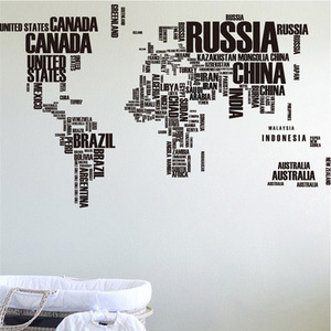 墙贴创意英文字母板块图贴 大型world map壁纸可移除贴画ZY95AB