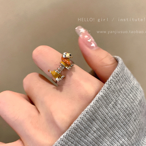阿吉豆可爱小狗动物造型戒指女时尚个性高级感指环小众设计冷淡风