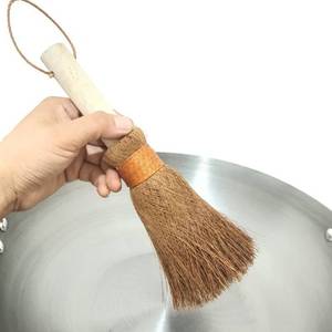 天然棕榈锅刷木把长柄软毛棕丝洗锅刷子不粘油厨房刷碗神器 棕刷