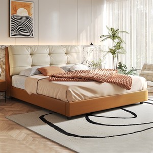 全友真皮双人床现代意式小户型1.5米1.8米储物高箱仙女实木软床