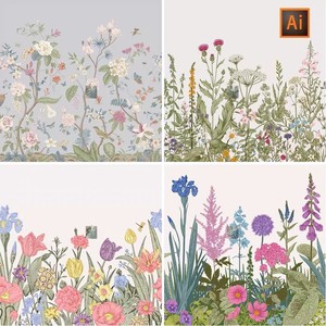 小清新英式花园手绘素描春夏花草植物插画插图矢量ai设计素材