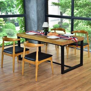 美式实木餐桌简约现代家用饭桌长方形餐桌椅组合铁艺桌工业风餐桌