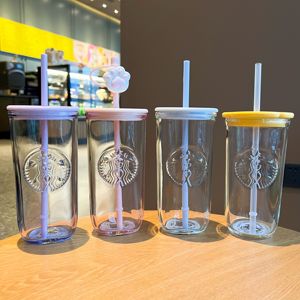 星巴克杯子自然系列三角玻璃吸管杯简约办公室喝水杯透明杯送礼杯