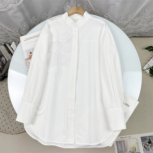 DML   春季新款女装新中式衬衫纯色圆领盘扣刺绣花宽松 HPZ-074