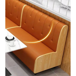 餐厅涮烤火锅店网红咖啡奶茶店清吧洽谈桌椅实木卡双人侧板卡座橙