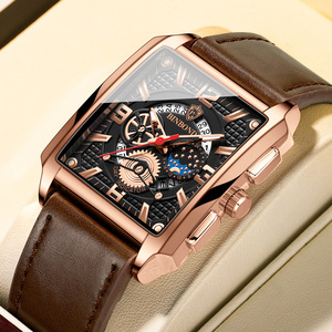 罗西尼手表防水方形高品质强化玻璃镂空多功能石英表男士皮带手表