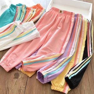 女童彩虹条防蚊裤夏季宝宝薄款休闲洋气灯笼裤中大儿童束脚运动。