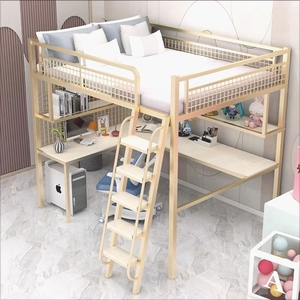 高架床上床下桌阁楼高低床带书桌书架组合小户型错位上下转角书桌