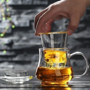 l隔渣防水带盖家用隔离式滤芯红茶铁观音玻璃杯小巧便携绿茶杯w