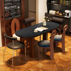 中古风实木餐桌椅黑色白蜡木美式轻奢1.6米家用一桌四椅方形饭桌