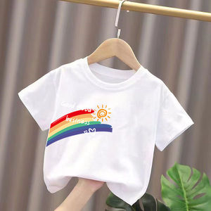 巴拉巴拉100纯棉男童女童白色短袖T恤夏季2024新款中小儿童装上衣