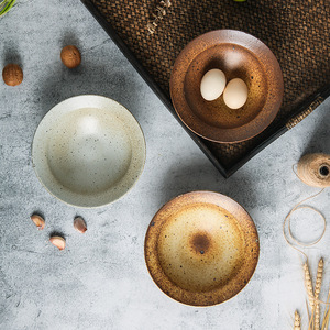 日式手工粗陶碗复古餐具碟茶杯家用甜品碟小菜碗陶瓷食器