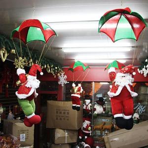 创意圣诞节装饰品降落伞圣诞老人跳伞圣诞场景装饰圣诞场景吊饰布
