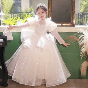 女童生日公主裙花童婚礼小女孩礼服儿童主持人钢琴演出服长袖秋冬