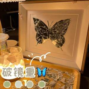 自制网红#材料摆件蝴蝶做的包拼画相框艺术手工破碎碎片镜子玻璃
