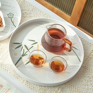 水杯托盘轻奢高档高端圆形家用放茶杯客厅子密胺茶盘长方形塑料茶