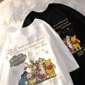 美式纯棉男女童短袖t恤夏装新款中大童卡通维尼熊印花上衣#V1144