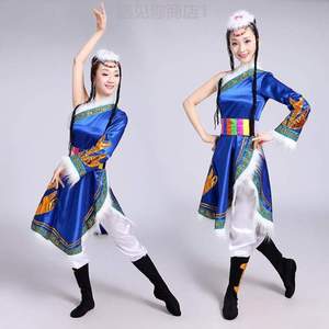 藏袍少数民族嘞长藏族表演斜肩舞台新款藏服{演出服扎西德服舞蹈
