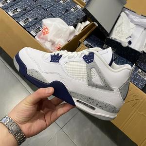 耐克女鞋Air Jordan AJ4白蓝午夜蓝泼墨中筒防滑篮球鞋408452-140