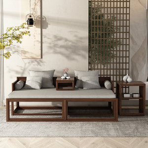 新中式实木罗汉床客厅家用小户型罗汉塌两用禅意罗汉椅