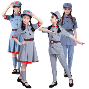 红军演出服成人儿童弹力八路军新四军装裙子合唱红星闪闪表演服装