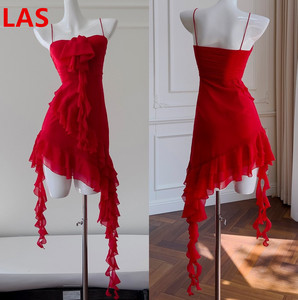 高级感红色不规则生日吊带连衣裙女夏季新款日常穿小礼服性感短裙