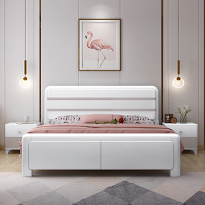 慕斯床现代简约橡木白色烤漆全实木床纯实木双人床大床主卧一米八