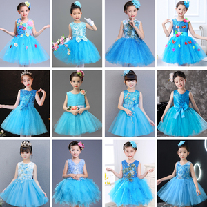 六一儿童演出服天蓝色蓬蓬纱裙幼儿园小班唱歌女童公主裙舞蹈服装