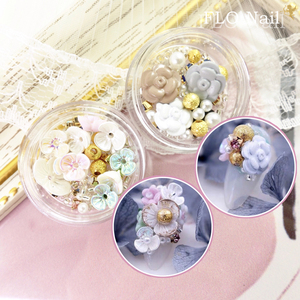 树脂三瓣花山茶花爪钻珍珠合金美甲饰品组合素材小花花仙女甲饰品