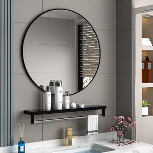 镜子带置物架一体卫生间洗漱台卫浴收纳挂墙式玻璃边框包边梳妆镜