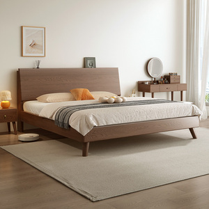 红苹果家具全实木床现代简约双人床家用1.8大床胡桃橡木床1.5榻榻