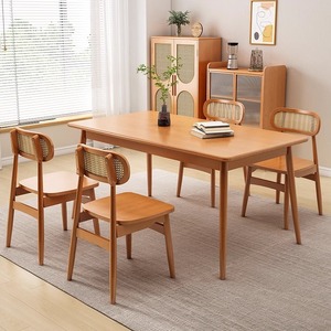 北欧轻奢现代长方形吃饭桌实木大板直拼餐桌椅组合樱桃色餐桌家用