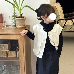 韩国童装女童23春秋季新款洋气休闲纯色儿童单排扣马甲工装半身裙
