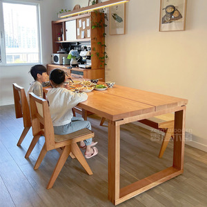 实木餐桌椅组合长方形家用去客厅化大书桌双人阅读写字书法桌原木