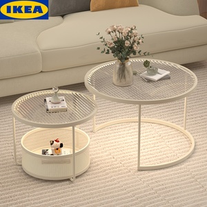 宜家2024新款创意沙发客厅家用一体组合茶几小户型玻璃圆桌子简约