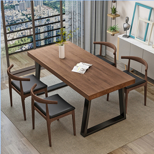 宜家现代家用餐桌椅组合饭桌铁艺实木餐桌休闲咖啡桌组装小户型桌